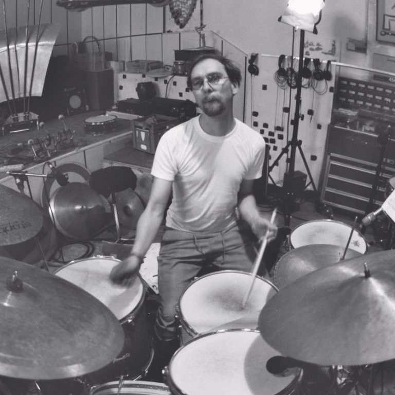 Hans Otto plays Drums at Zentrifuge Studio Berlin Hans Otto plays Drums in black and white