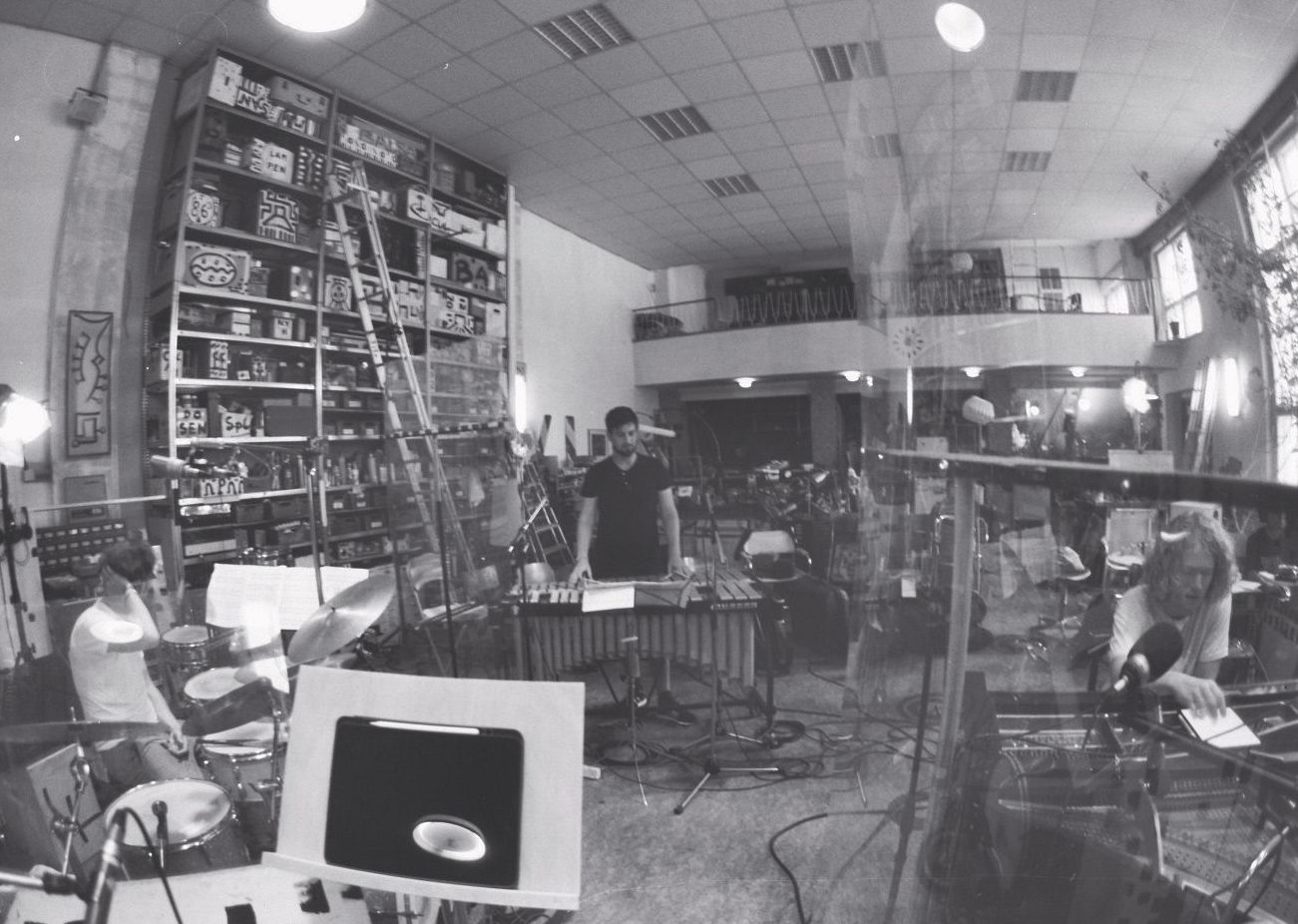 Studio Recording of Johann Fritsche Quartett at Zentrifuge Studio Berlin Hans Otto, Philipp Andronic and Johann Fritsche working in a music Studio